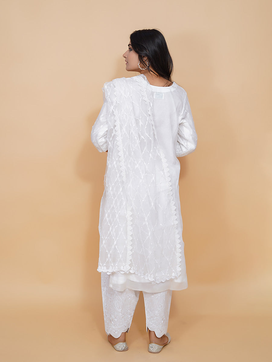 White Organza Machine Work Suit Set