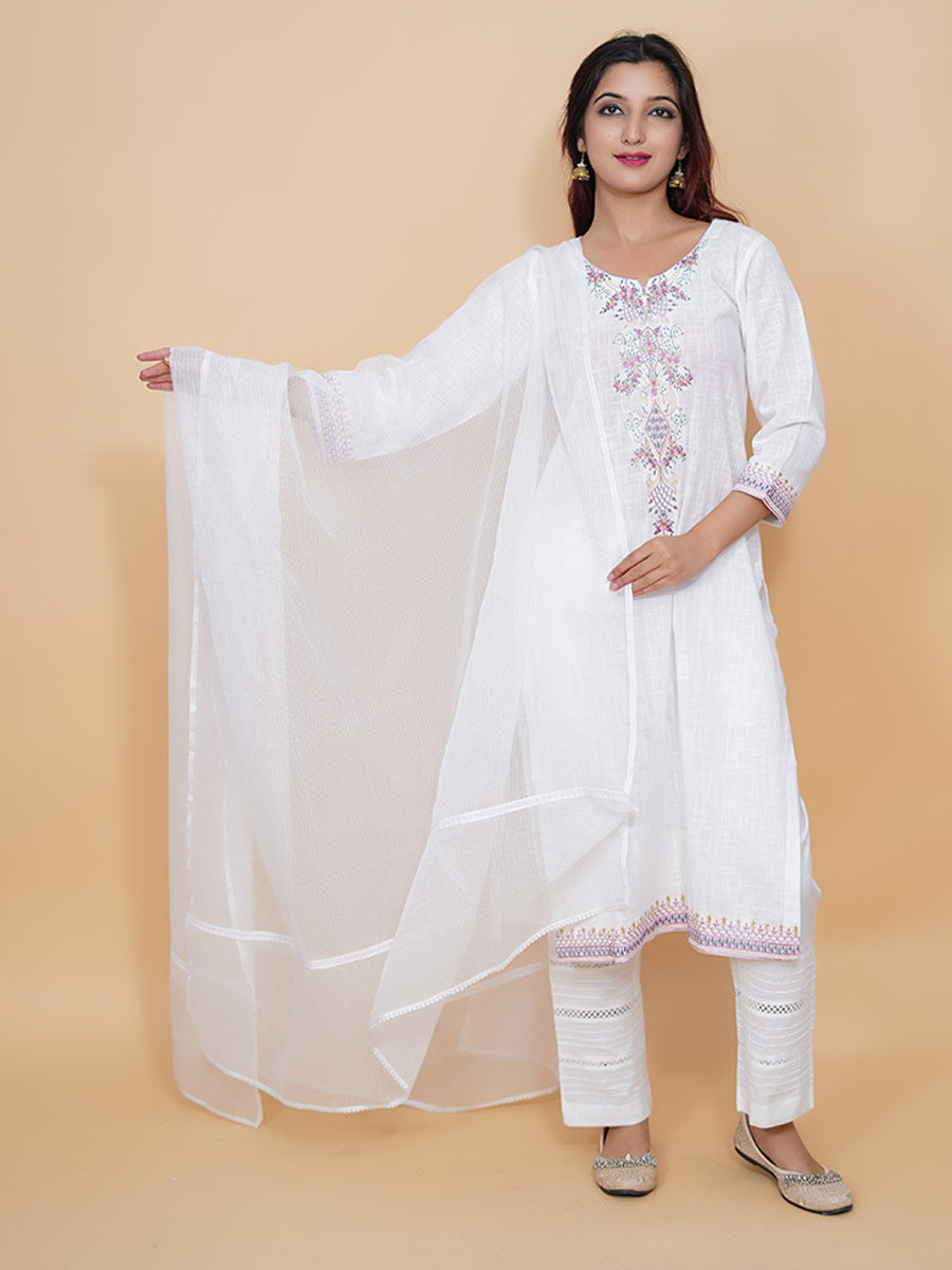 White Cotton Machine Work Suit Set