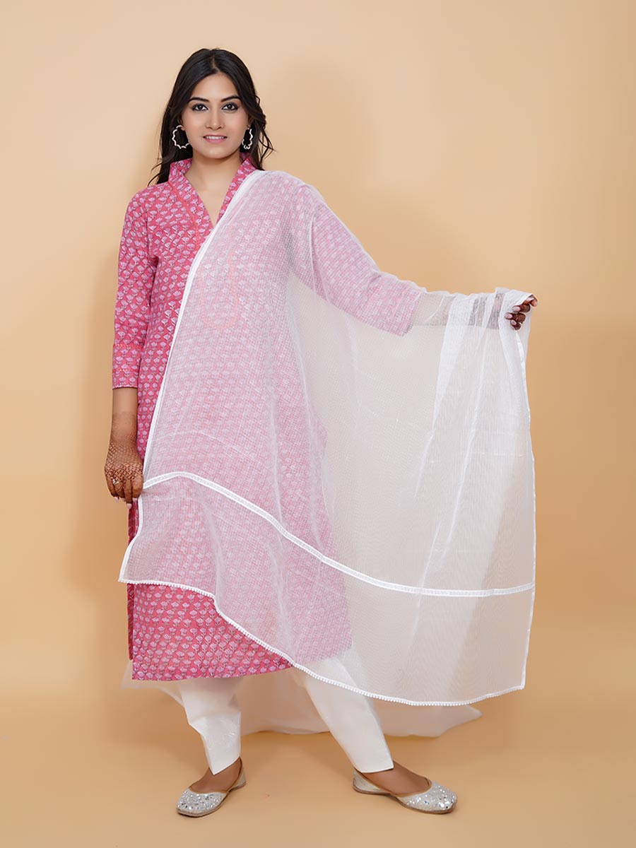 Pink Cotton Block Print Suit Set