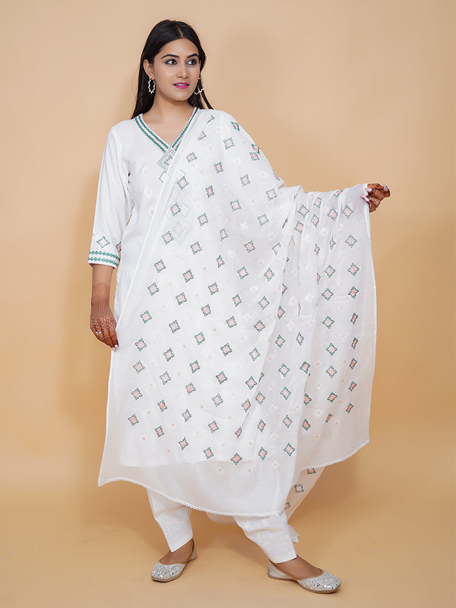 White Rayon Machine Work Suit Set