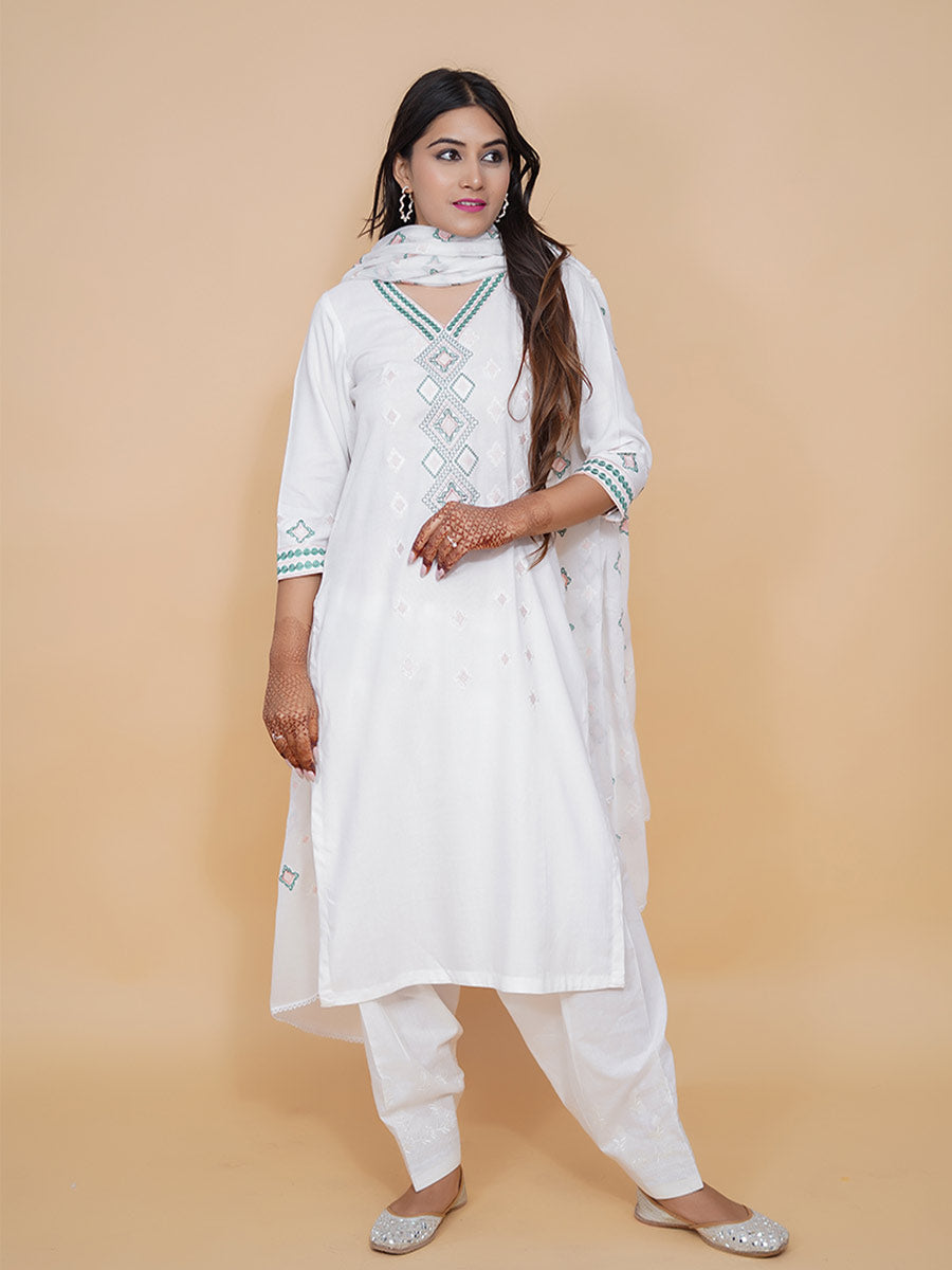 White Rayon Machine Work Suit Set