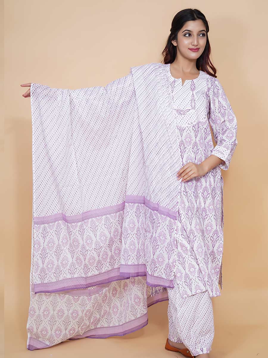 Purple Printed Cotton Dupatta