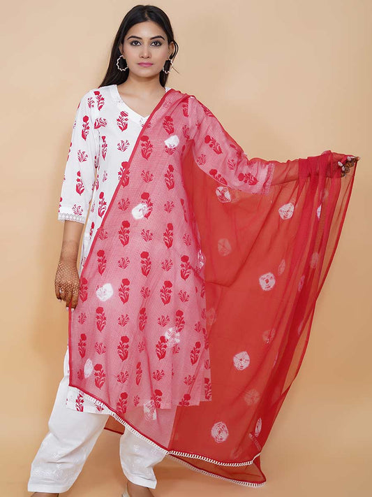 Red Plain Kota Doria Dupatta
