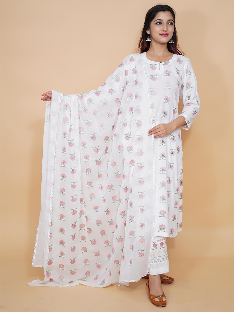 Pink Rayon Block Print Suit Set