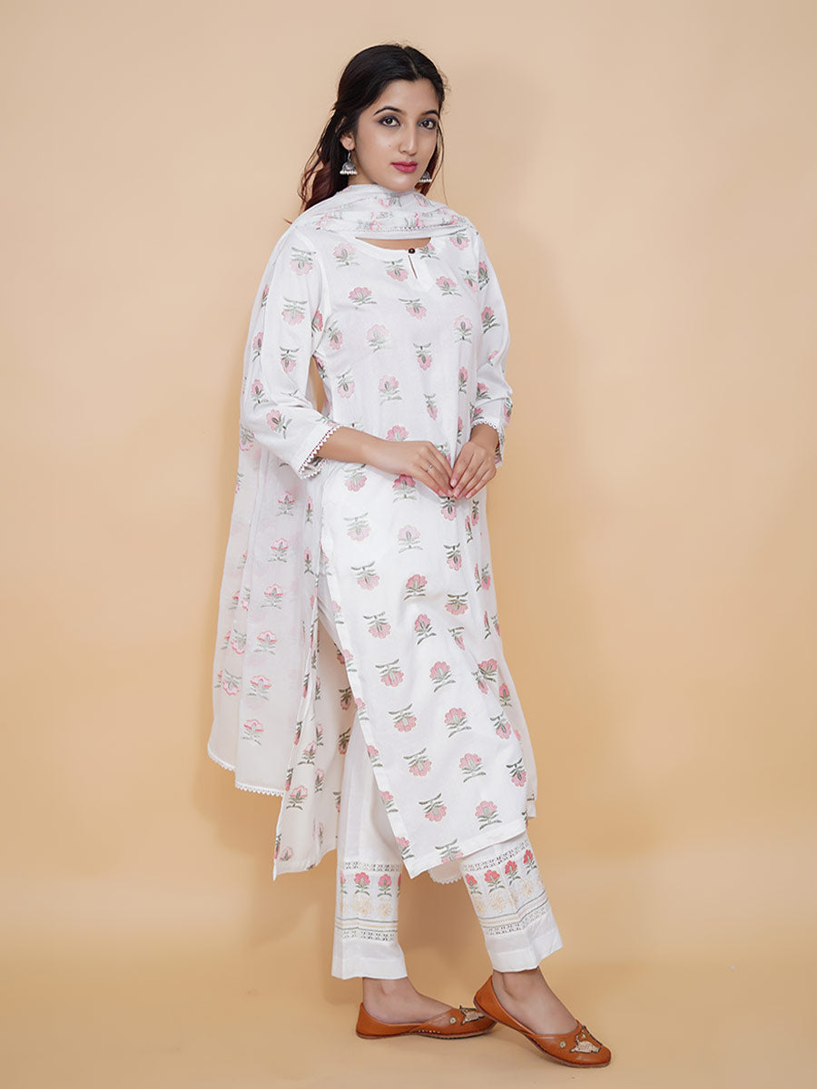 Pink Rayon Block Print Suit Set