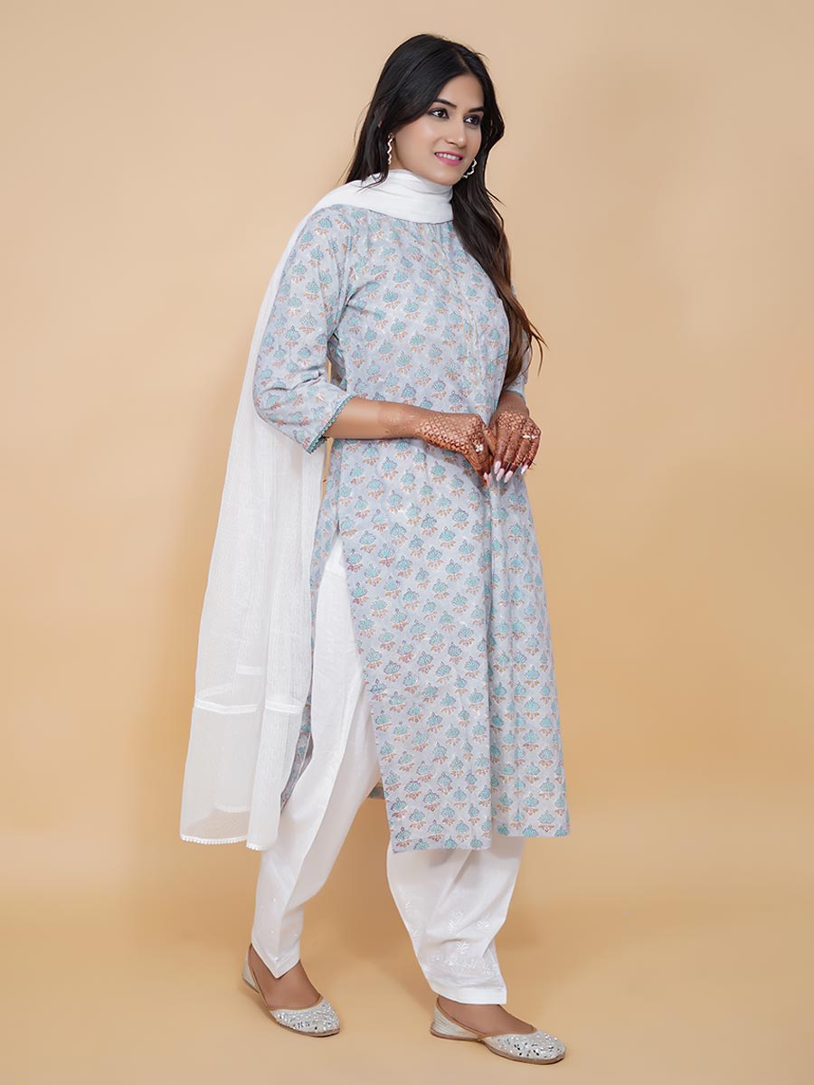 Multicolor Cotton Block Print Suit Set