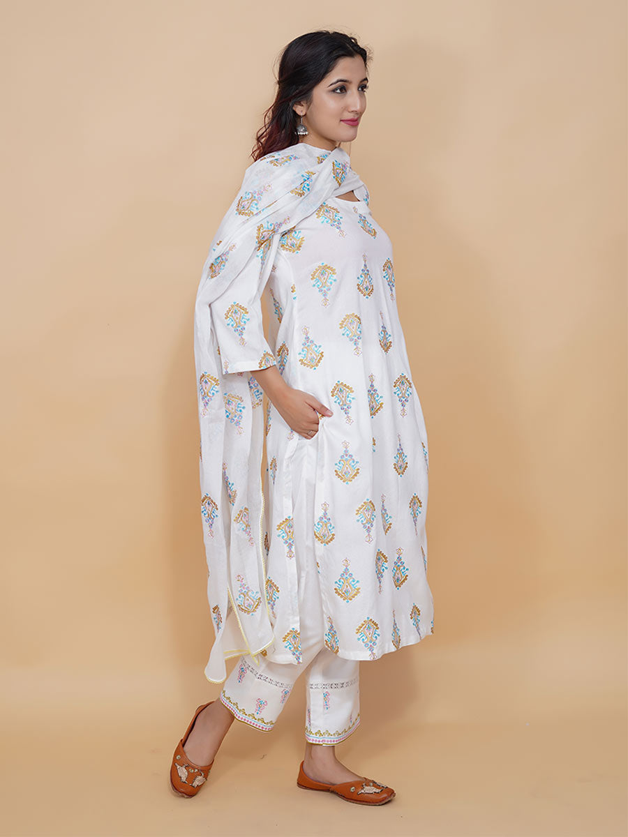 White Rayon Machine Work Suit Set