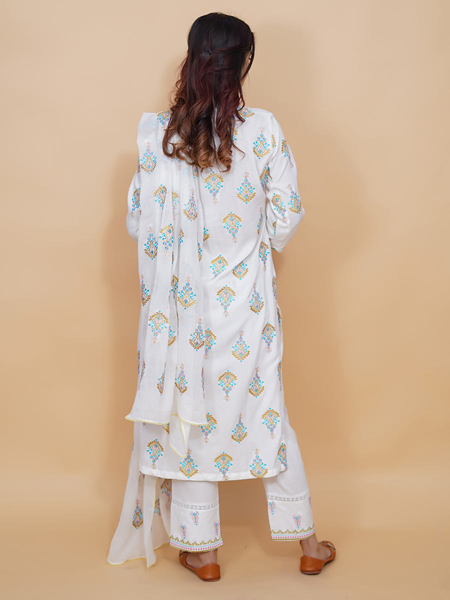 White Rayon Machine Work Suit Set