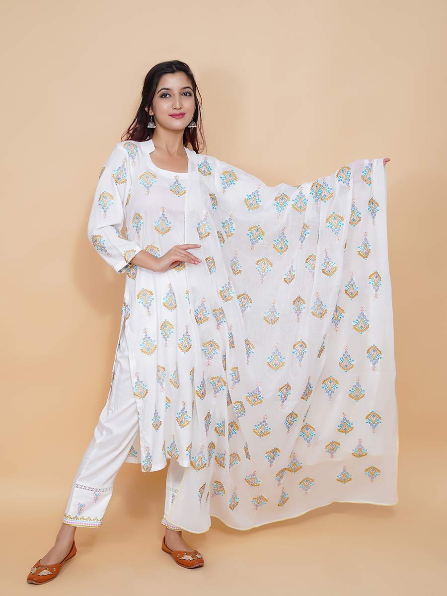 White Rayon Machine Work Suit Set