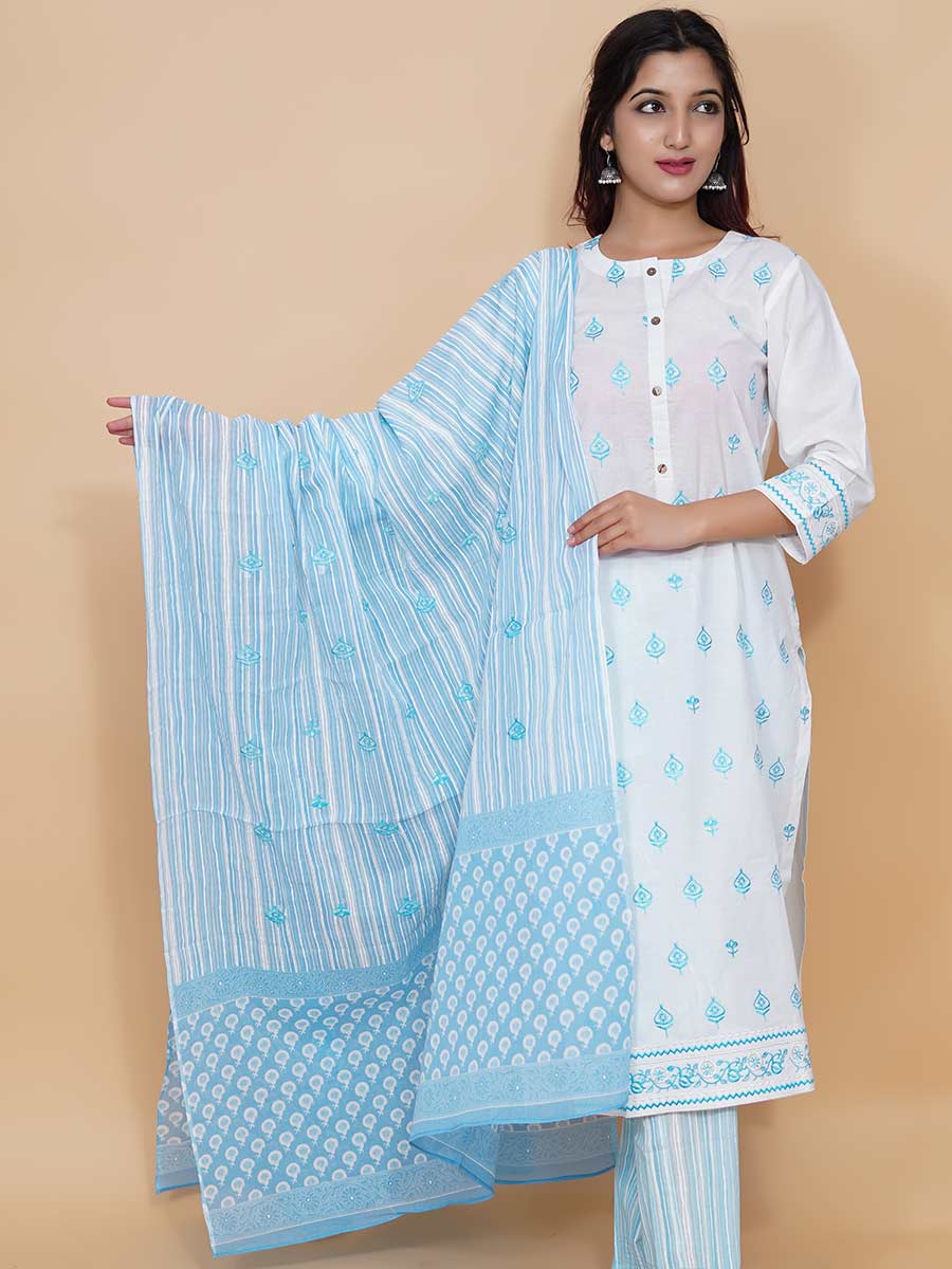 Blue Printed Cotton Dupatta