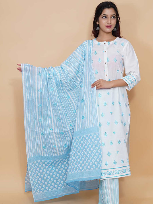 Blue Printed Cotton Dupatta