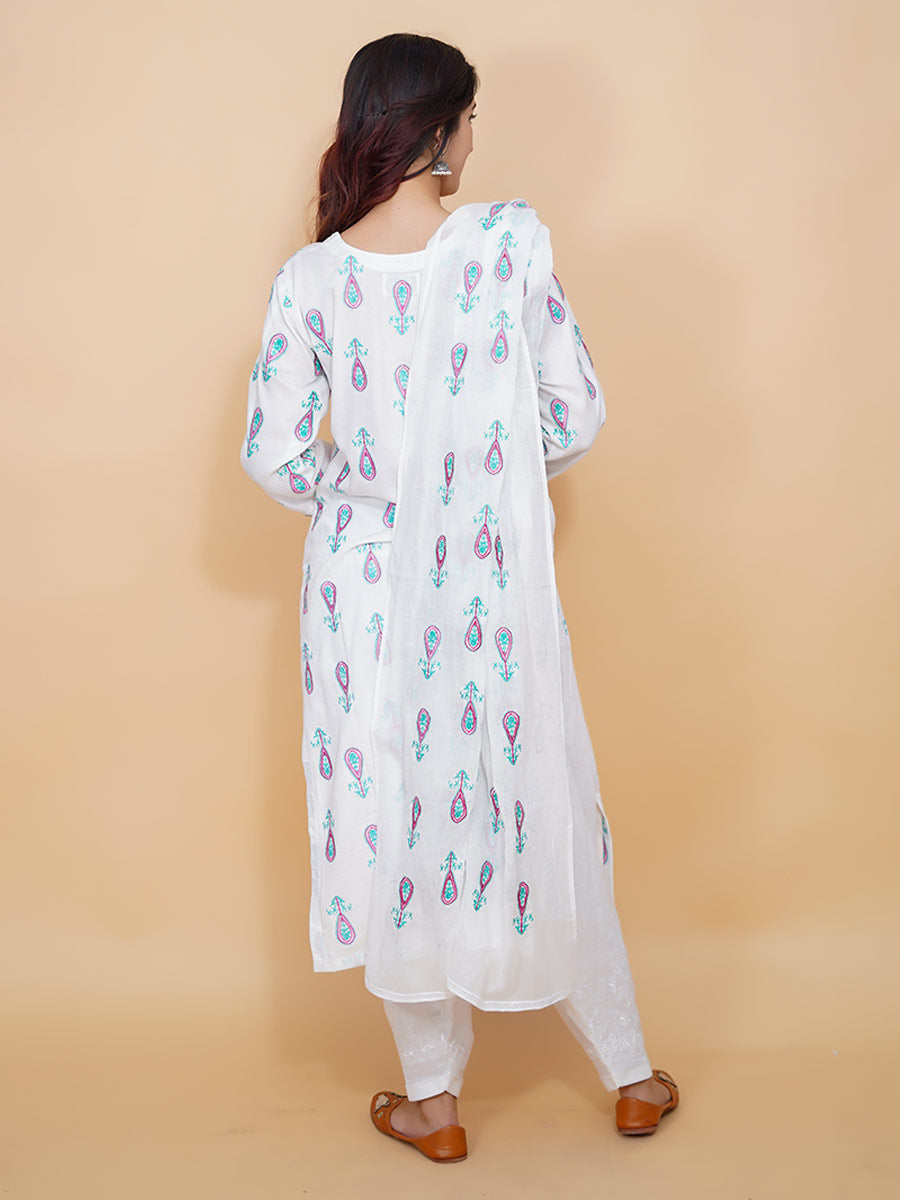 White Rayon Machine Work Suit Set