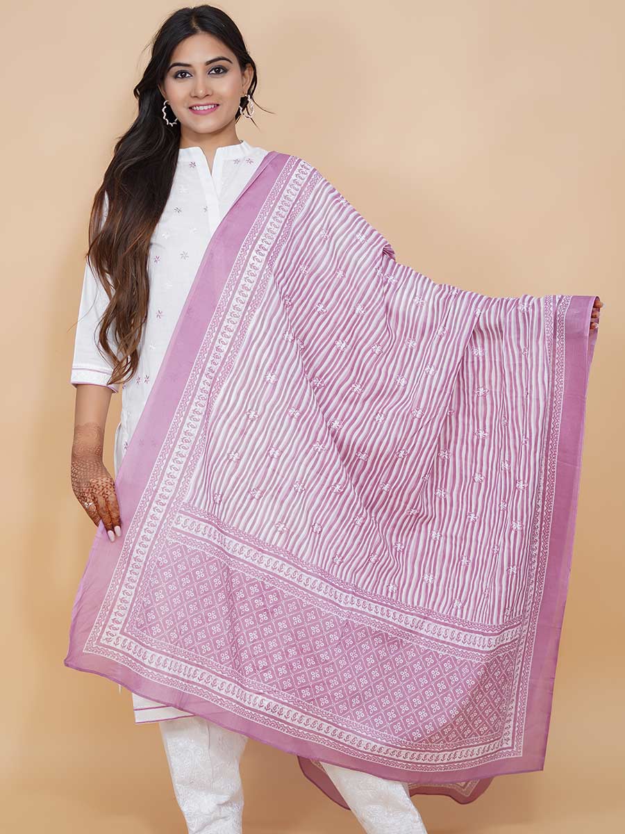Purple Printed Cotton Dupatta