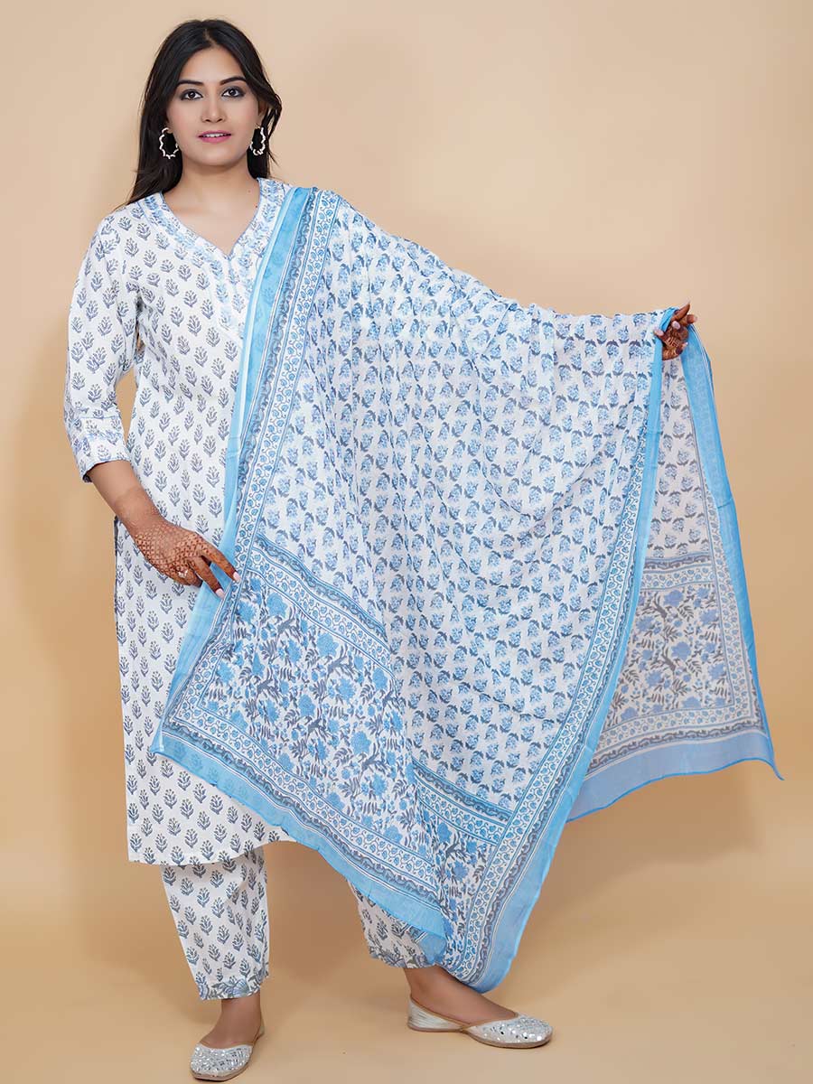 Blue Printed Cotton Dupatta