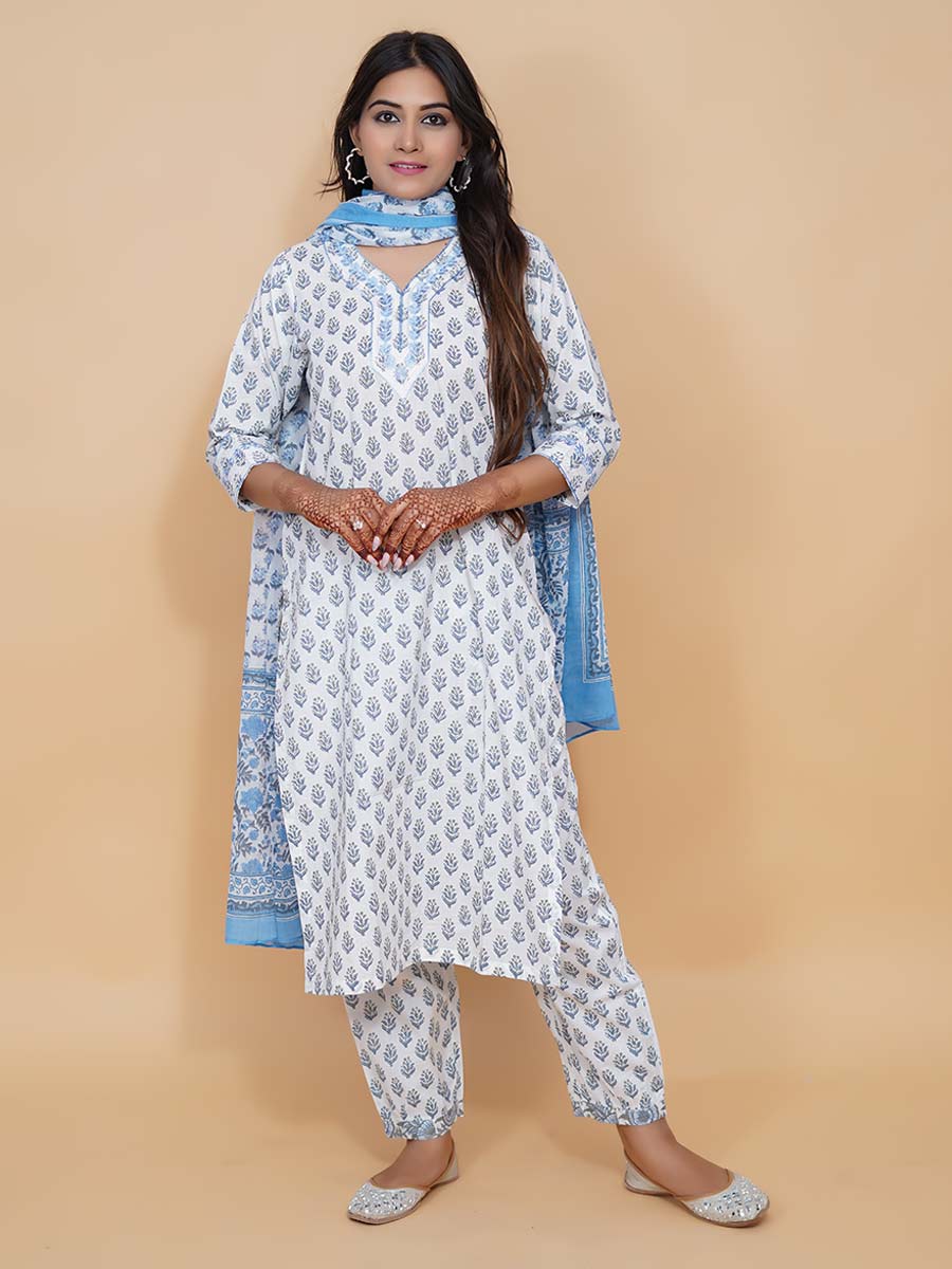 Blue Printed Cotton Dupatta