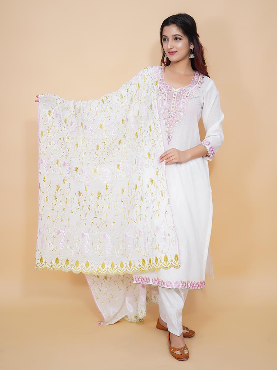 White Cotton Machine Work Suit Set