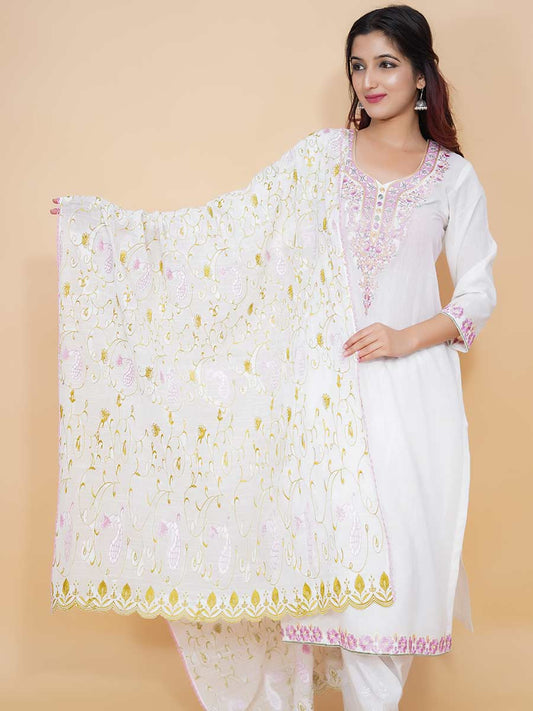 White Plain Linen Dupatta
