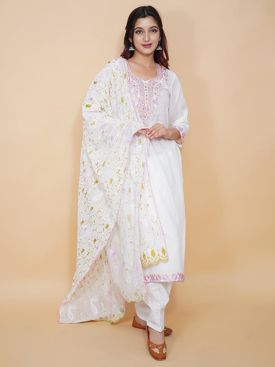 White Cotton Machine Work Suit Set