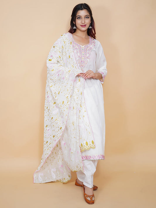 White Cotton Machine Work Suit Set