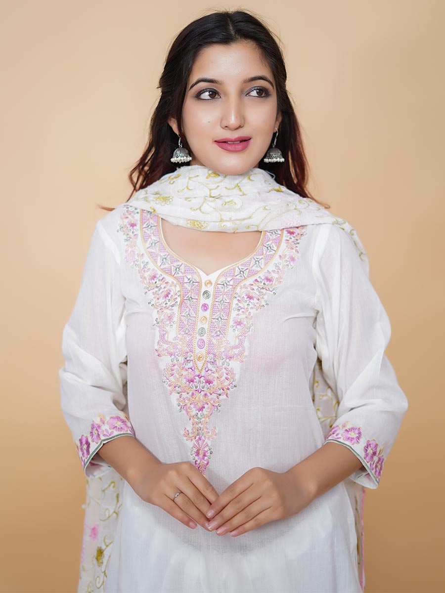 White Cotton Machine Work Suit Set