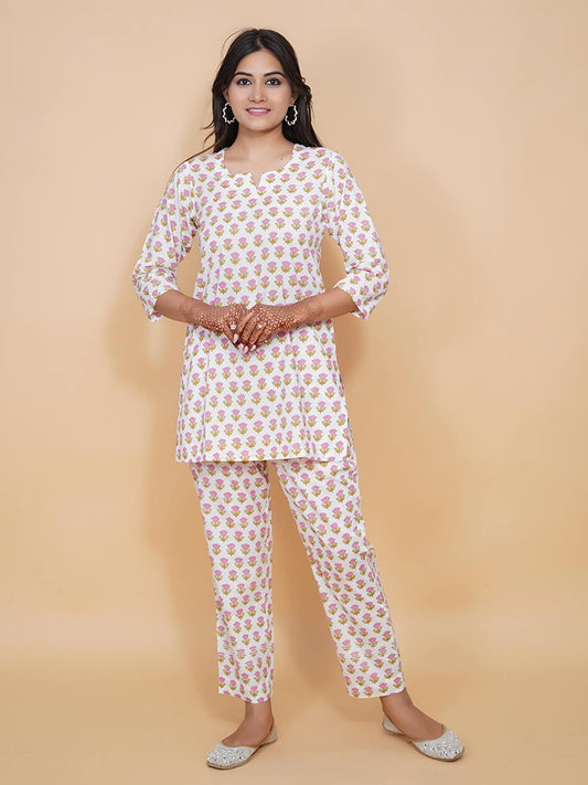 Pink Cotton Block Print Co-ord Set