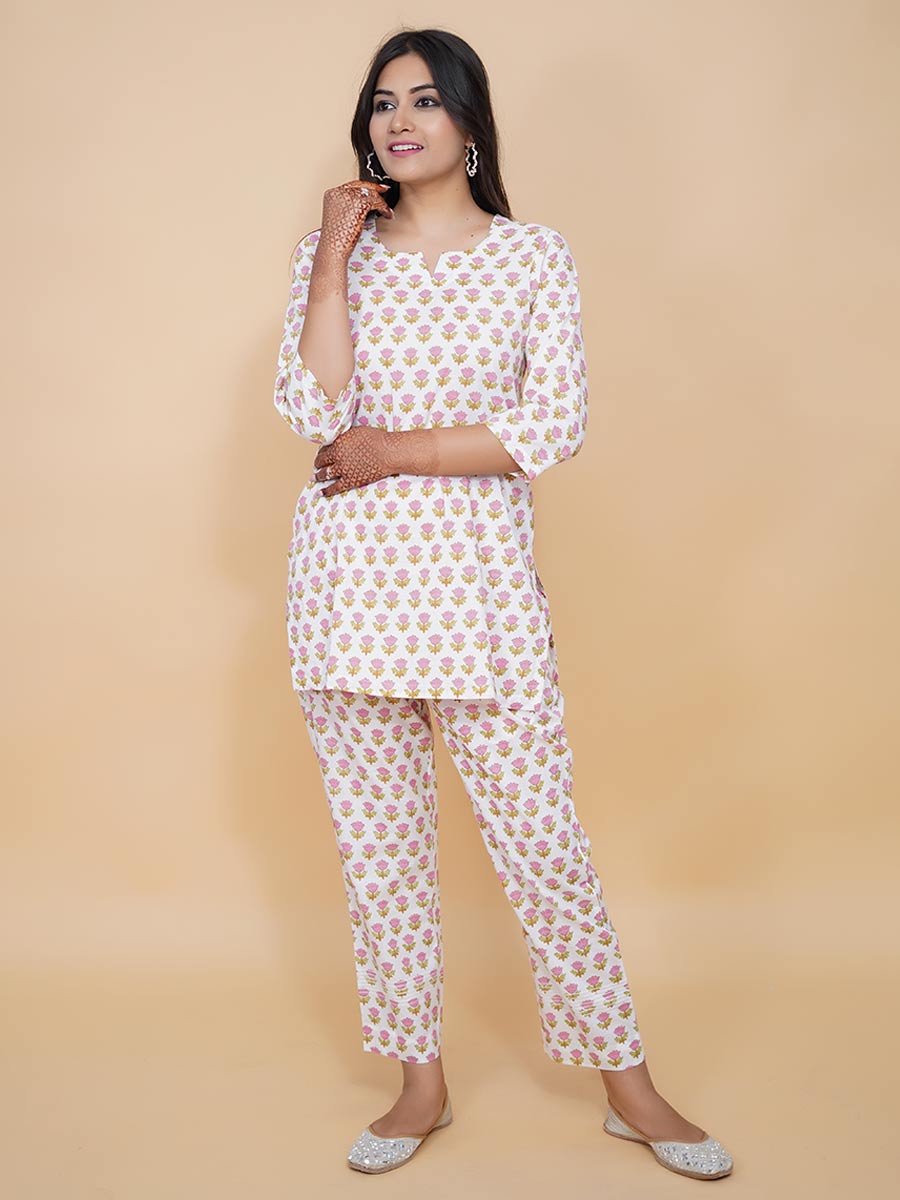 Pink Cotton Block Print Co-ord Set