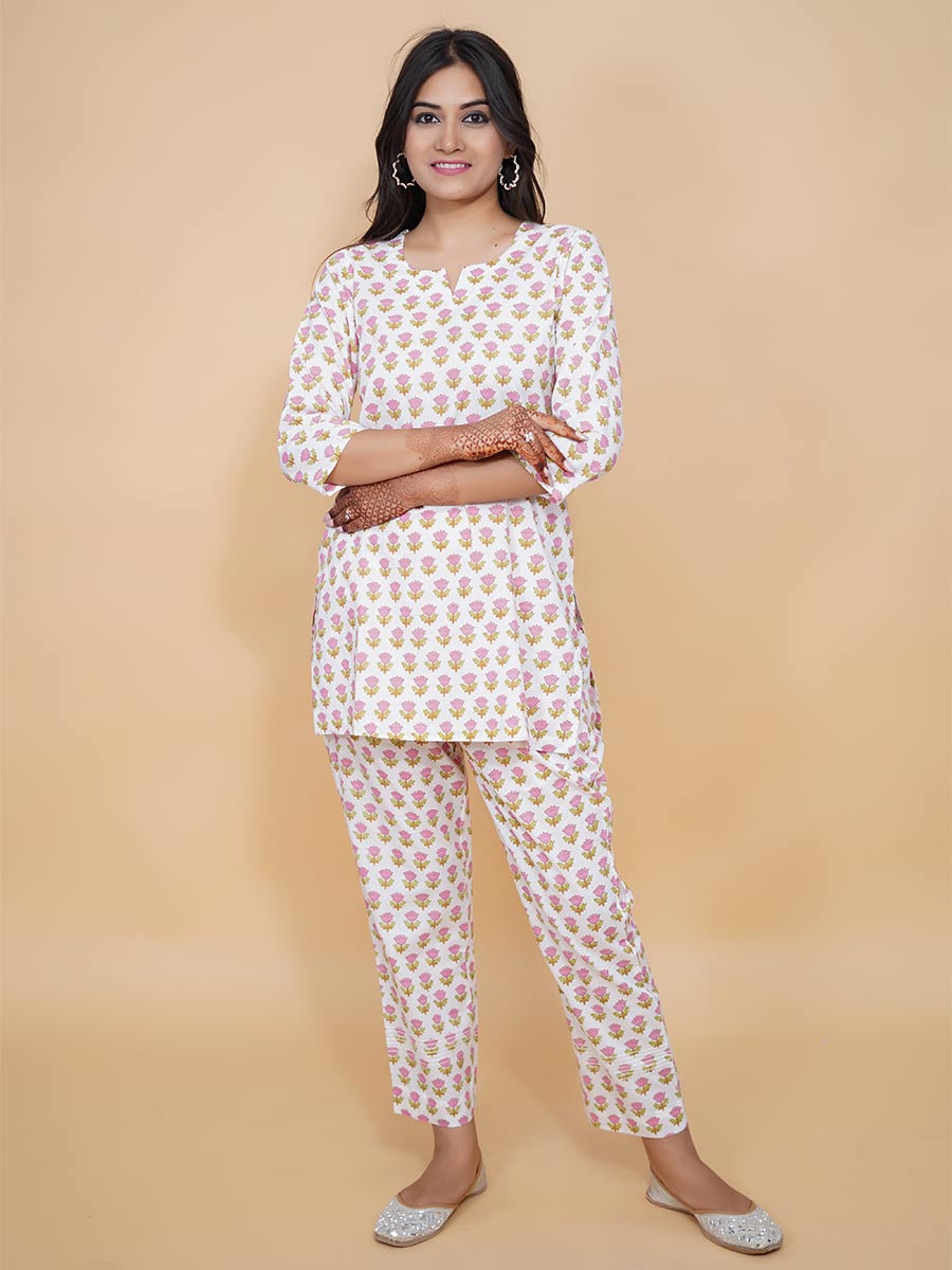 Pink Cotton Block Print Co-ord Set