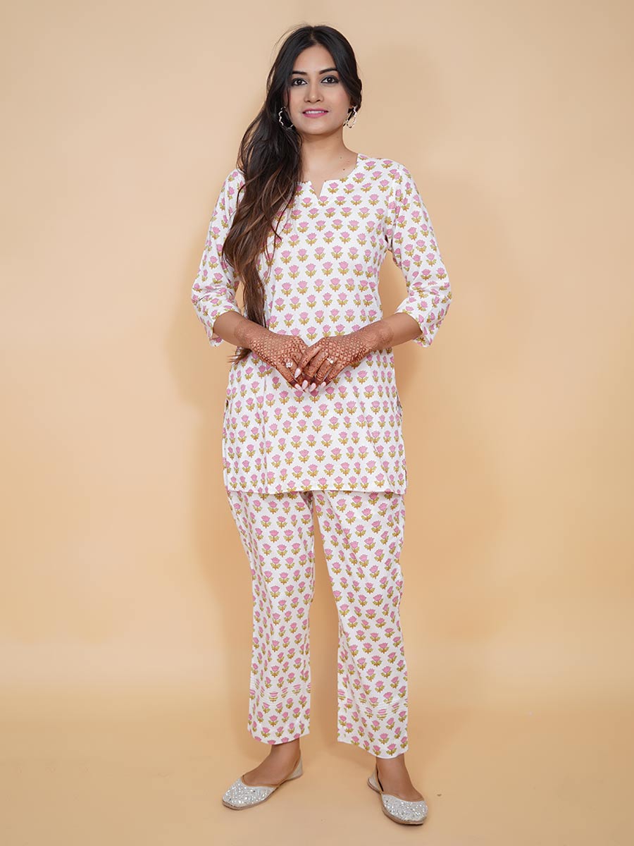Pink Cotton Block Print Co-ord Set