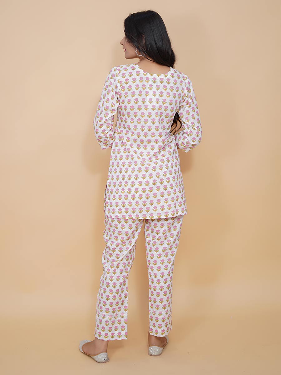 Pink Cotton Block Print Co-ord Set