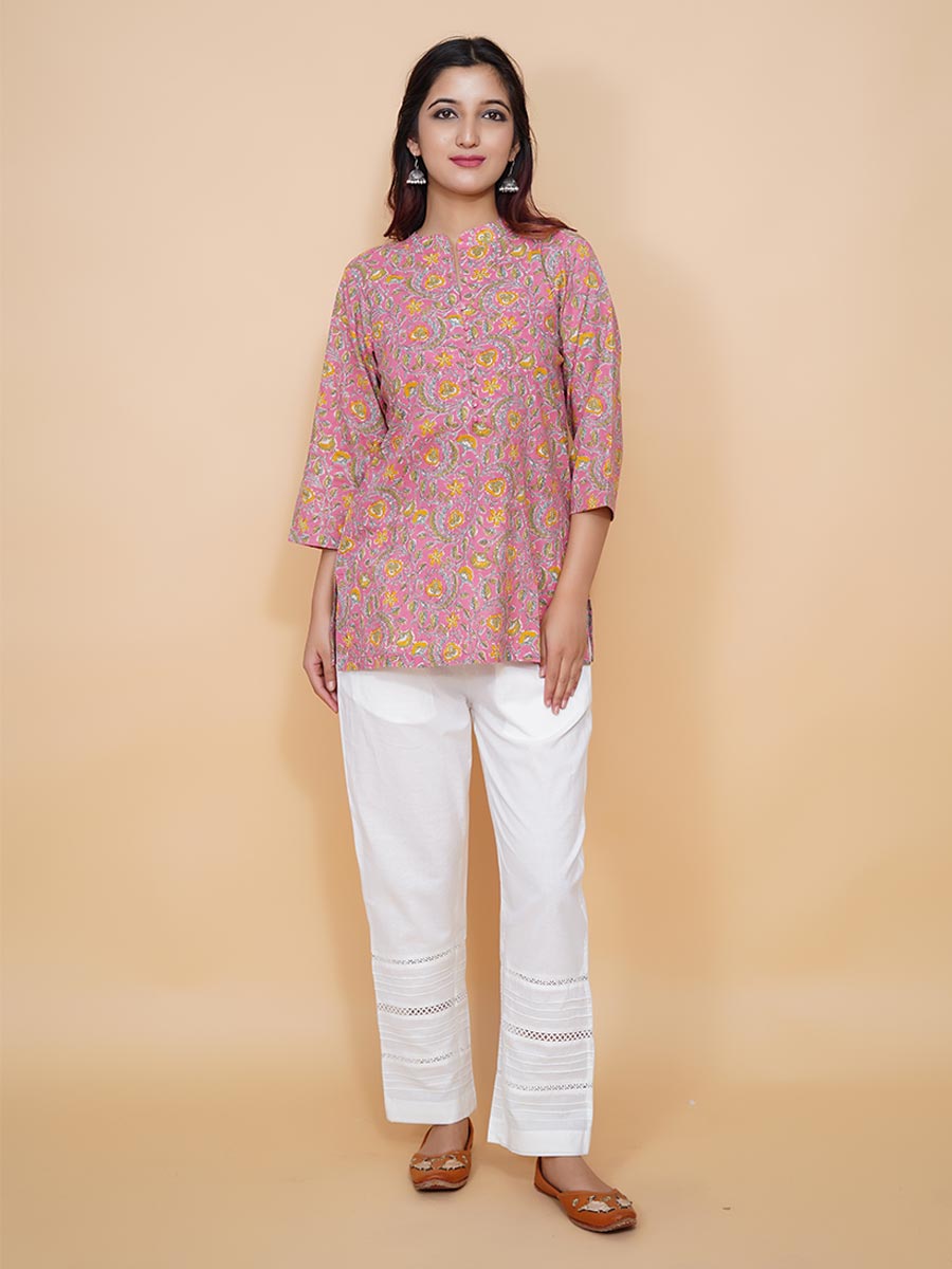 Multicolor Bagru Printed Cotton Short Kurta