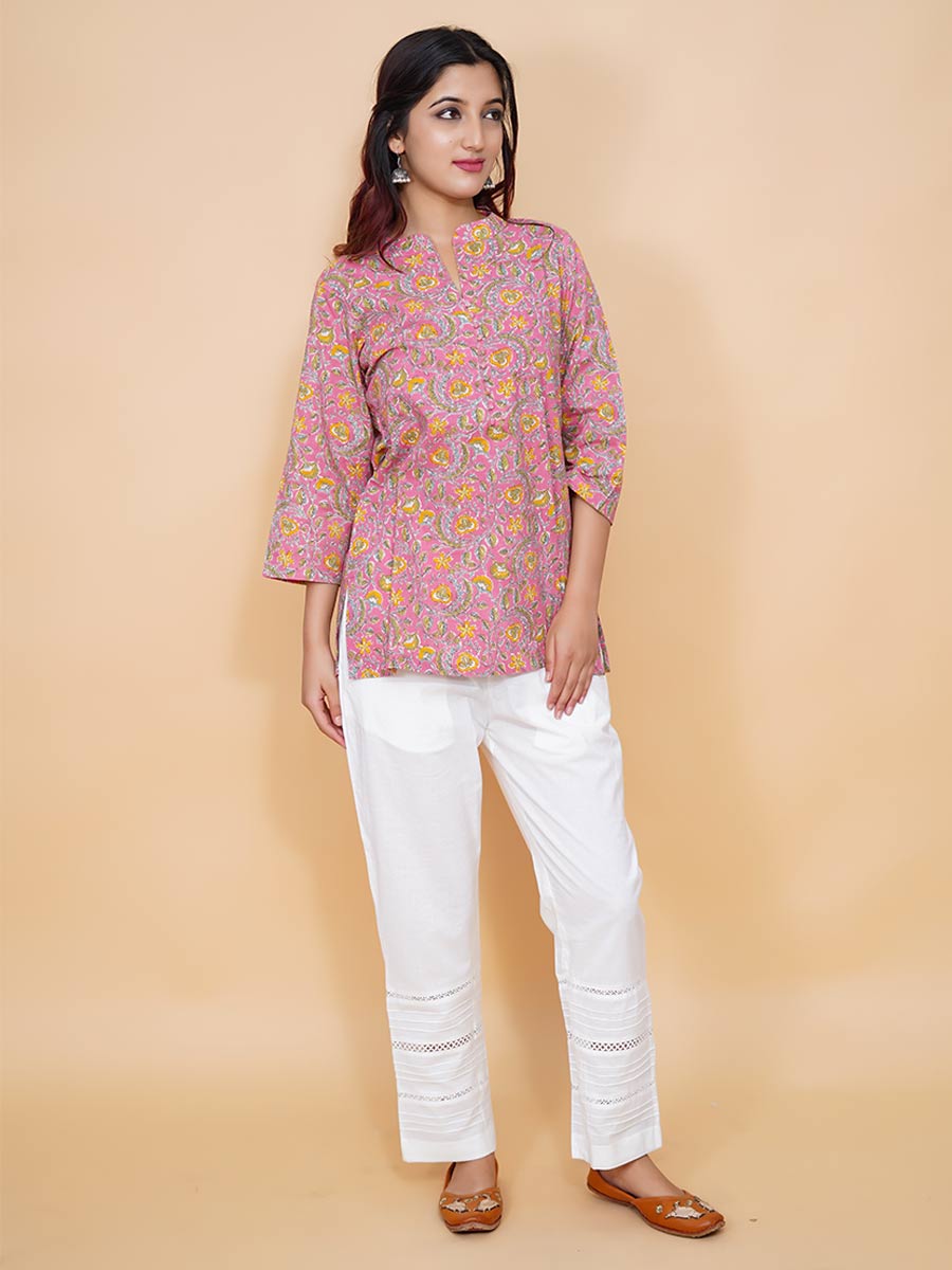 Multicolor Bagru Printed Cotton Short Kurta