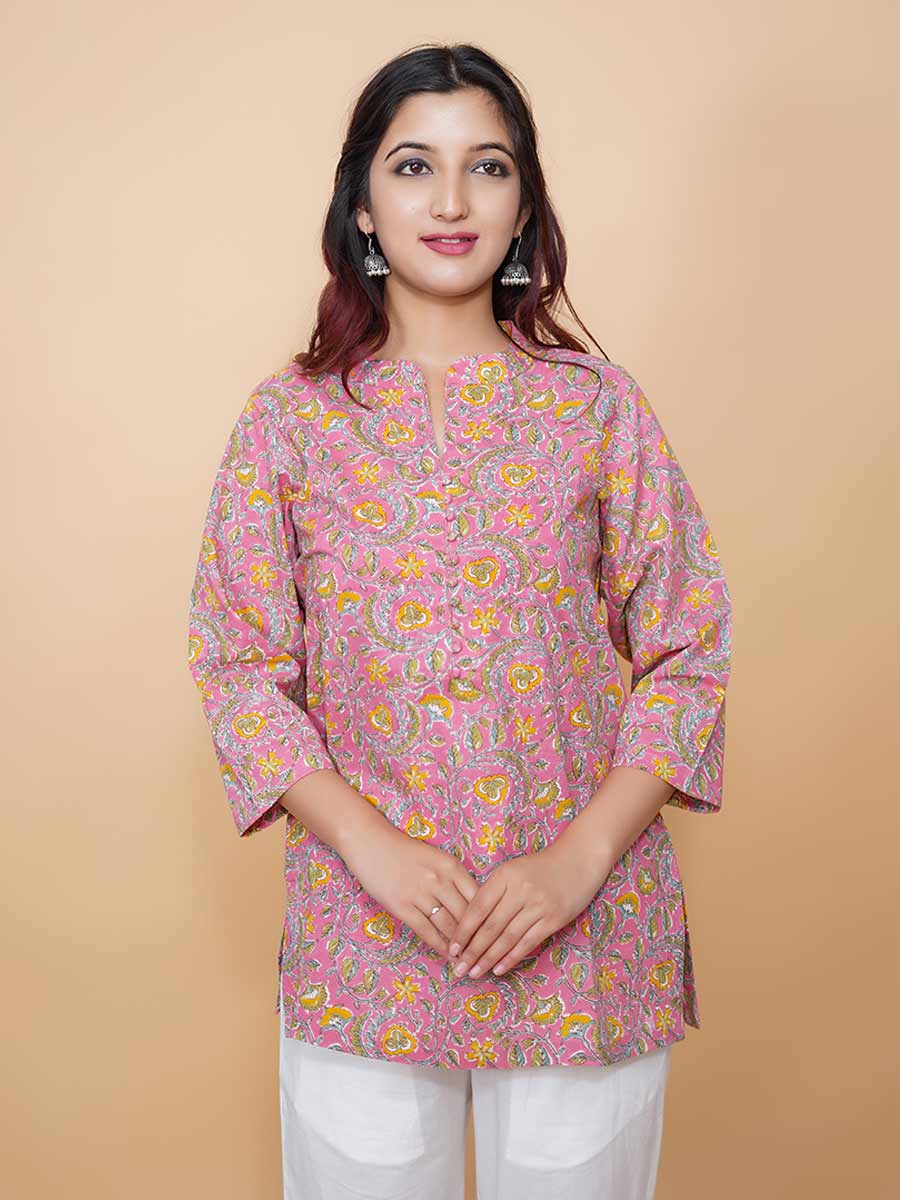 Multicolor Bagru Printed Cotton Short Kurta