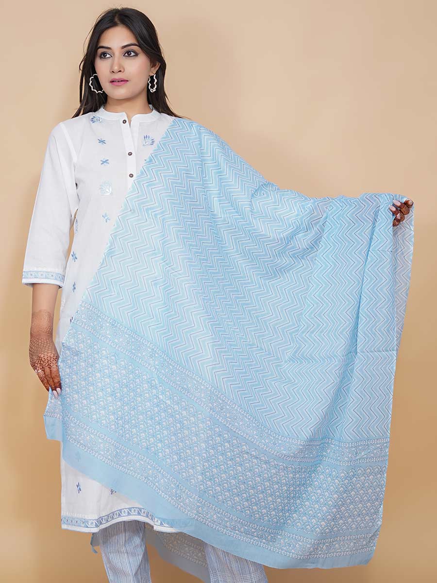 Blue Printed Cotton Dupatta