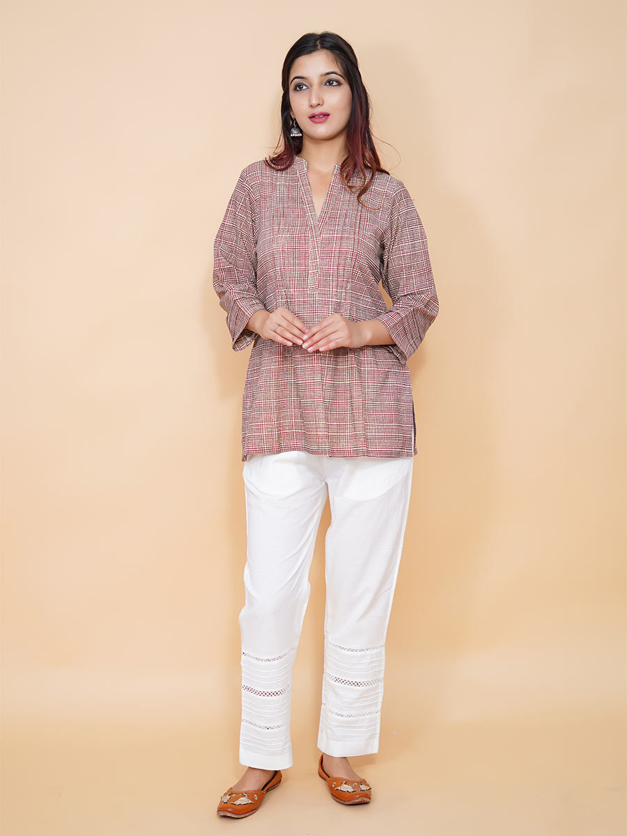 Multicolor Check Printed Cotton Short Kurta