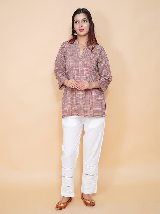 Multicolor Check Printed Cotton Short Kurta