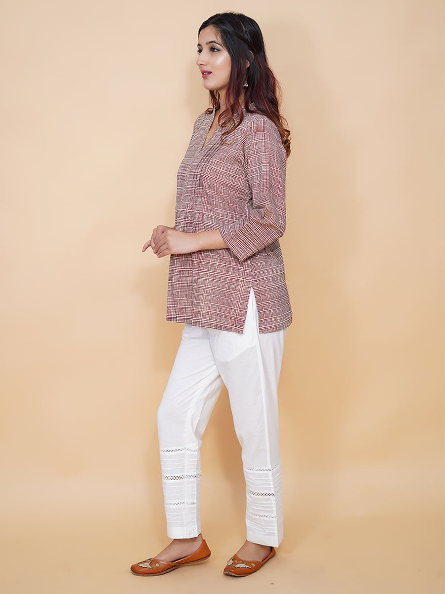 Multicolor Check Printed Cotton Short Kurta