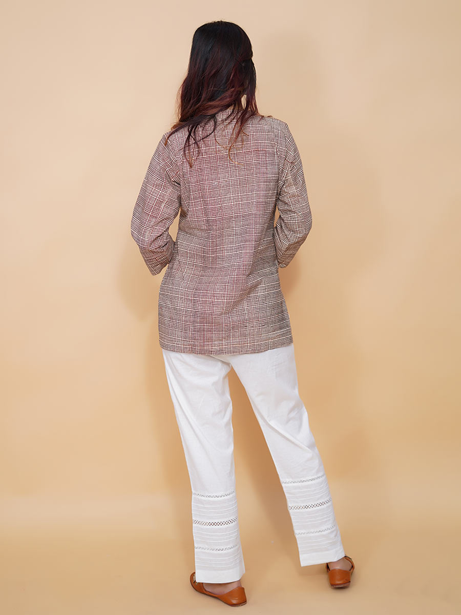 Multicolor Check Printed Cotton Short Kurta