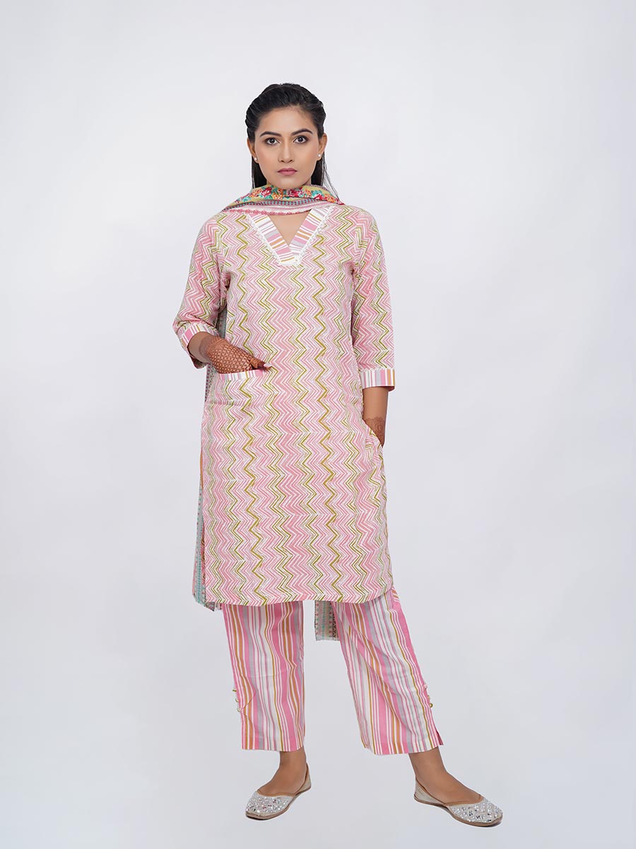 Pink Printed Cotton Dupatta
