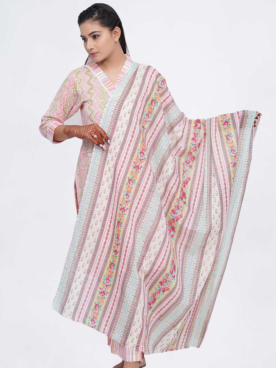 Pink Printed Cotton Dupatta