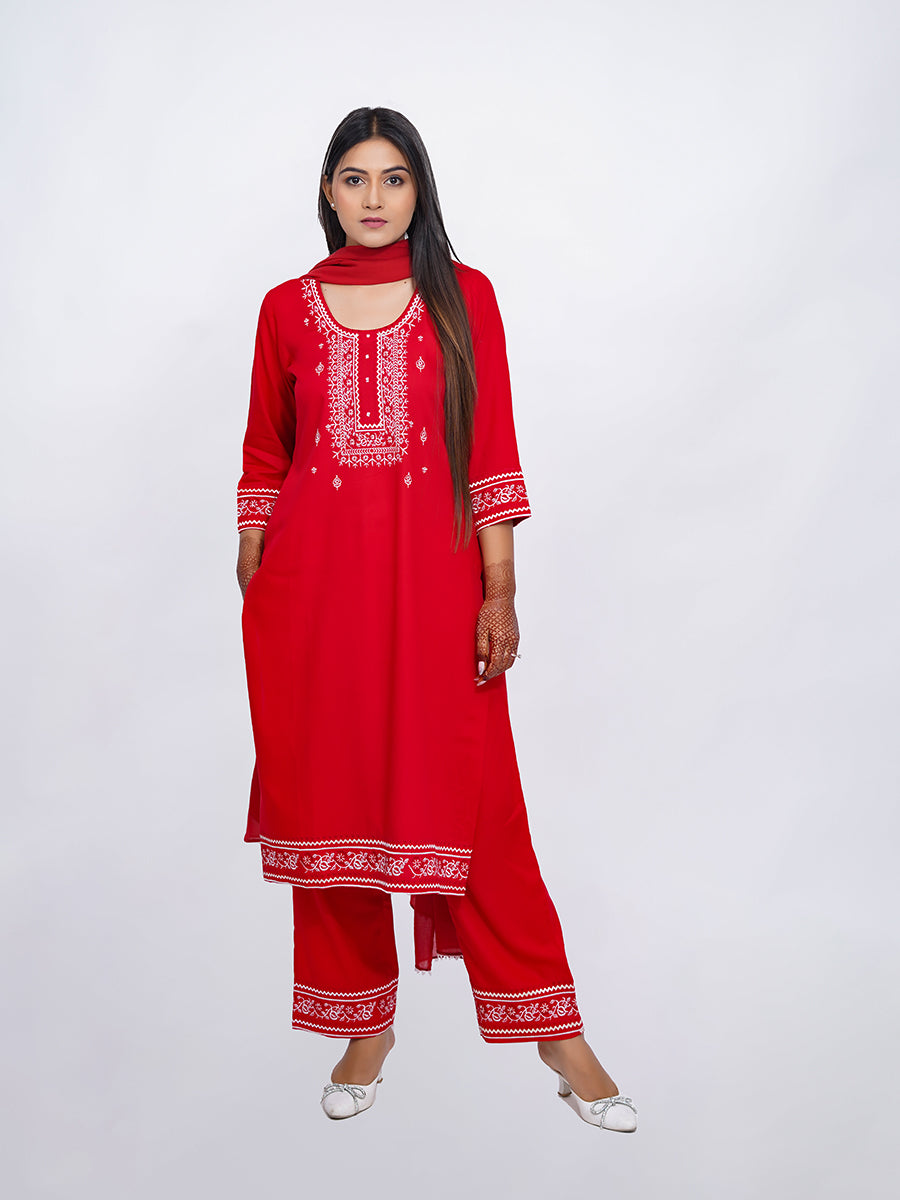 Red Plain Cotton Dupatta