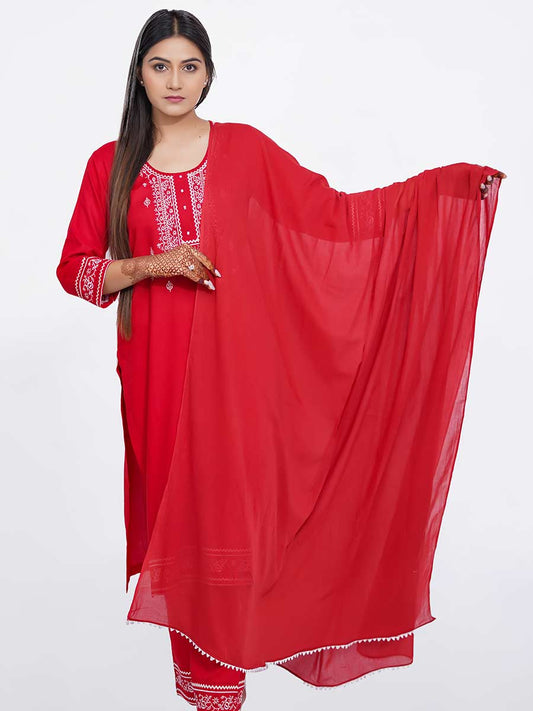 Red Plain Cotton Dupatta