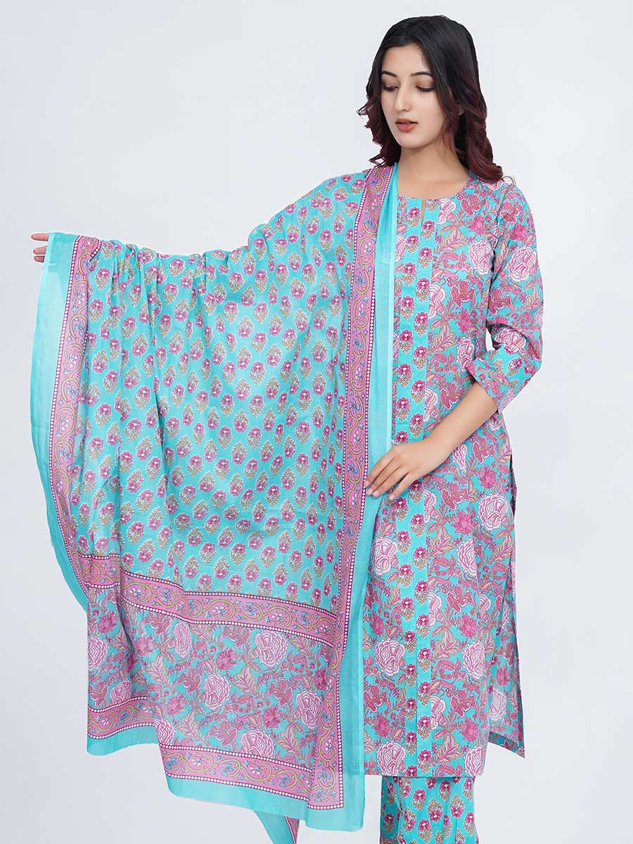 Blue Printed Cotton Dupatta