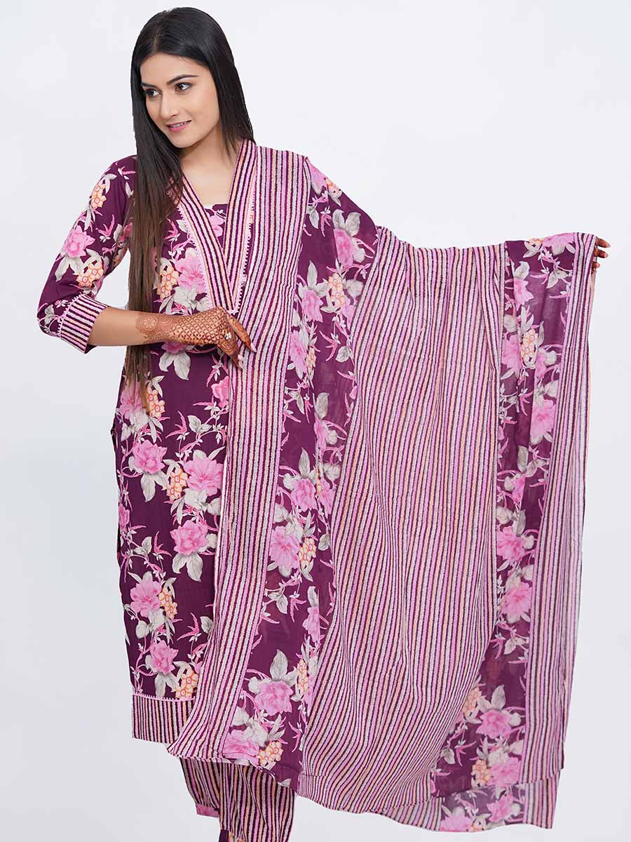 Purple Printed Cotton Dupatta
