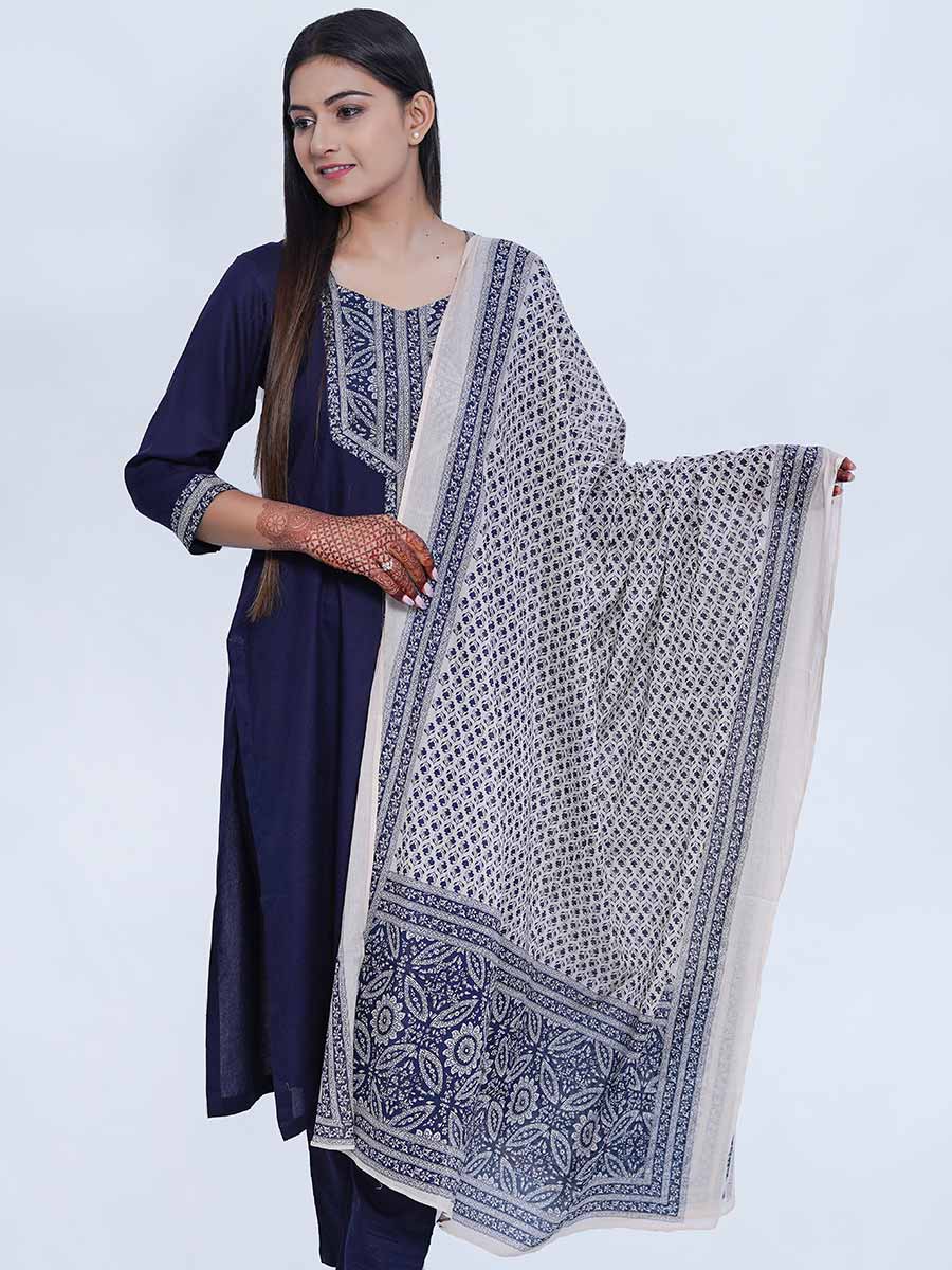 Blue Printed Cotton Dupatta