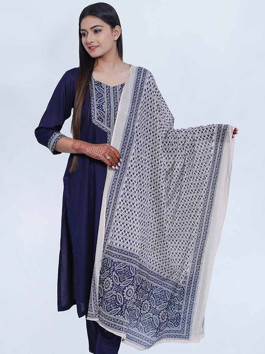 Blue Printed Cotton Dupatta