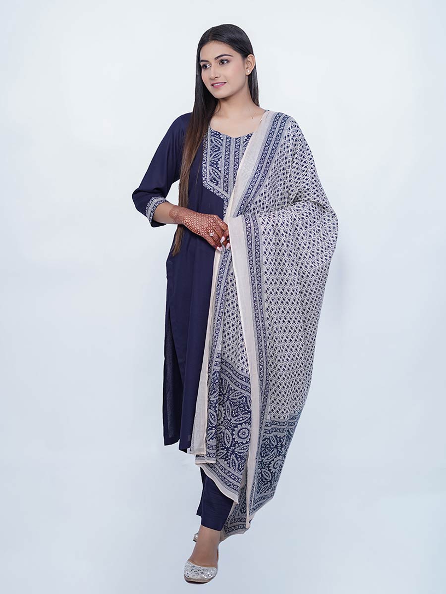 Blue Printed Cotton Dupatta