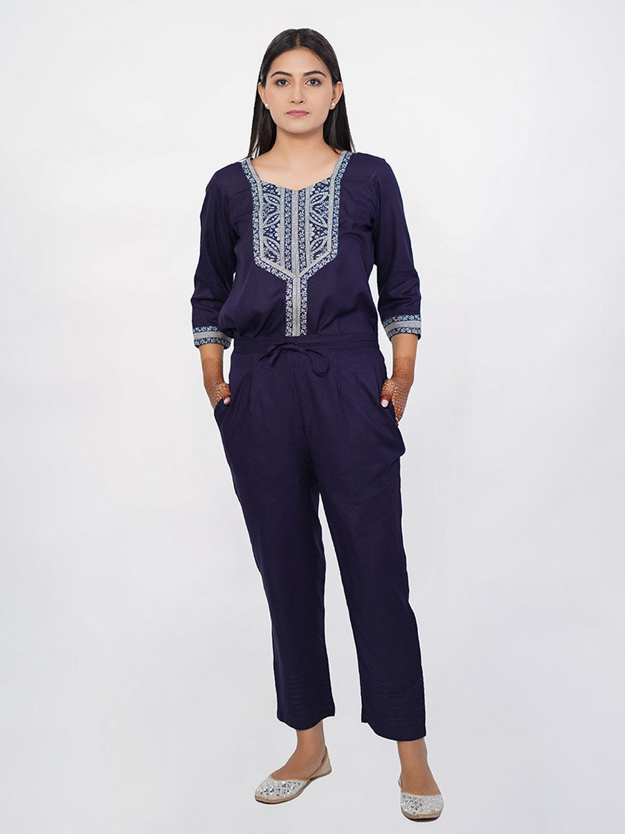 Blue Rayon Block Print Suit Set