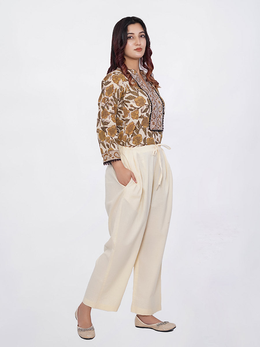 Brown Cotton Dabu Print Suit Set
