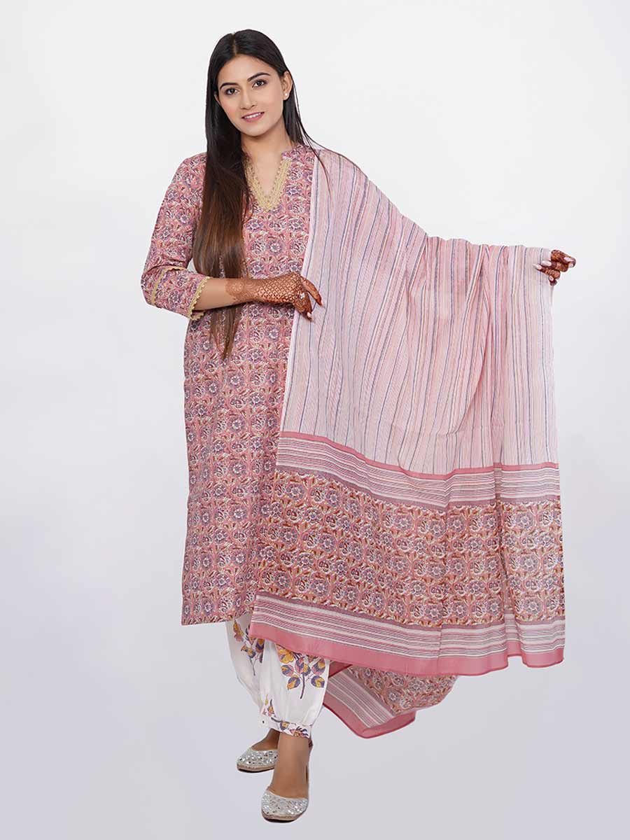 Multicolor Cotton Bagru Print Suit Set