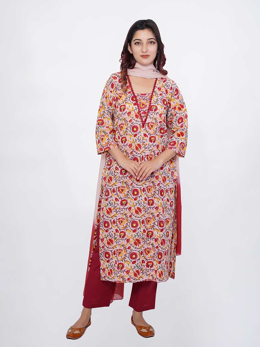 Red Tie-Dye Kota Doria Dupatta